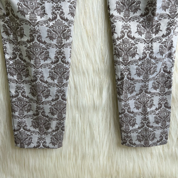 Anthropologie Cartonnier Womens Charlie Ankle Pants Ivory Brown Damask Stretch 0 - Picture 8 of 9